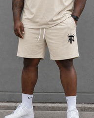 Big & Tall Men's Apricot Simple Casual Daily Travel Home Chest Letter Printed Short Sleeve T-shirt Shorts Set