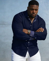 Men's Plus Size Casual Vacation Music Character Dating Cuff Collar Paisley Pattern Royal Blue Wrinkle-resistant New Lapel Long Sleeve Shirt
