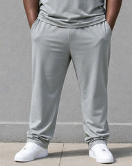 Big & Tall Men's Grey Simple Casual Walking Short-sleeved T-shirt Pants Set