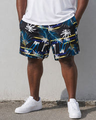 Big & Tall Men's Hawaiian Holiday Rainbow Brown Tree Print T-Shirt Shorts Set