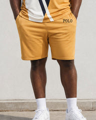 Big & Tall Men's Summer Casual Daily Irregular Contrast Polo Shirt Short Sleeve Shorts Set