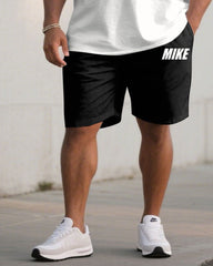 Men's Large Size Simple Black & White Label Printed Short Sleeve T-Shirt Shorts Set