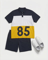 Big & Tall Men's Big Contrast Color Digital Printing Casual Business POLO Shirt Short Sleeve Shorts Set