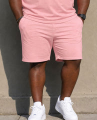 Big & Tall Men's Pink Sports Leisure Daily Pink Pattern Positioning Printed POLO Shirt Short Sleeve Shorts Set