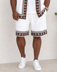 Big & Tall Men's Vintage Baroque Pattern Symmetrical Printed Hawaiian Holiday Button Shirt Short Sleeve Shorts Set
