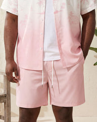 Big & Tall Men's Pink Gradient Coconut Print Button Short Sleeve Shirt Shorts Set