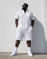 Men's Linen Solid Color Breathable Eco-Friendly Comfortable Retro Casual Button V-Neck Cardigan Short Sleeve Shirt Shorts Set