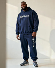 Big & Tall Men's Blue "Believe" David Statue Print Hoodie Set
