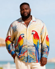 Big & Tall Men's Colorful Parrot Print Long Sleeve Shirt Pants Set