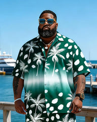 Big & Tall Men's Blue And White Splash Ink Coconut Printed Short Sleeve Shirt Shorts Set