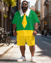 Big & Tall Men's Christmas Elf Tie Cosplay Printed Short Sleeve Shirt Shorts Set