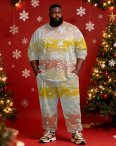 Big & Tall Men's Christmas Gradient Snowflake Print Long Sleeve T-shirt Pants Set