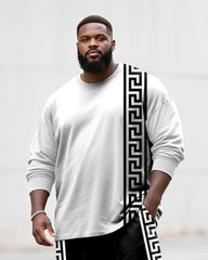 Big & Tall Men's Casual Geometric Stripe Print Long Sleeve T-Shirt Pants Set