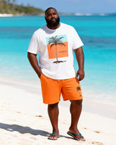 Big & Tall Men's Summer Coconut Shadow Print Round Neck Short Sleeve T-Shirt Shorts Set