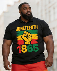 Big & Tall Men's Juneteenth 1865 Fist Print POLO Short Sleeve Shorts Set