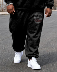 Big & Tall Men's Black Ha Skull Letter Graffiti Print Hoodie Set