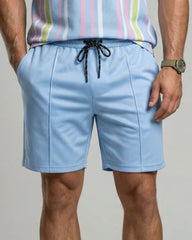 Men's Colorblock Striped Print Short Sleeve Shirt & Shorts Two-Piece Set