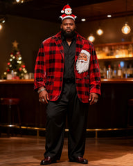 Big & Tall Men's Christmas Red And Black Plaid Print Suit
