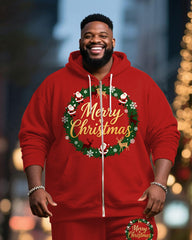 Big & Tall Men's Merry Christmas Letter Print Cardigan Hoodie Suit