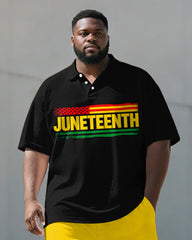 Big & Tall Men's Juneteenth Reggae Color Print POLO Short Sleeve Shorts Set