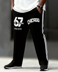 Big & Tall Men's Black And White Colorblock CHICAGO 67 Printed T-Shirt Pants Set