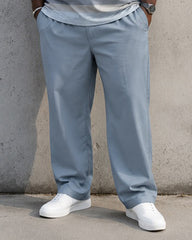 Big & Tall Men's Light Blue Gradient Horizontal Stripe Printed Polo Short Sleeve Trousers Set