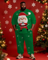 Big & Tall Men's Santa Claus Cartoon Love Print Long Sleeve T-Shirt Pants Set