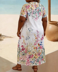 Women's XL-5XL Plus Size V-Neck Short-Sleeve Long Dress