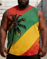 Big & Tall Men's Juneteenth Red Yellow Green Gradient Palm Tree Print Round Neck Sports Vest