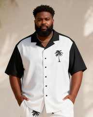Big & Tall Men's Black And White Stitching Coconut Printed Short Sleeve Shirt Shorts Set