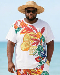 Big & Tall Men' Tropical Floral Print Round Neck Short Sleeve T-Shirt Shorts Set