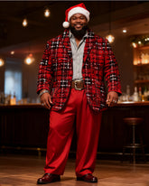 Big & Tall Men's Christmas Vintage Red And Black Plaid Suit