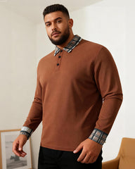 Big & Tall Men's Plaid Long-sleeved Polo Shirt With Lapel S-2XL