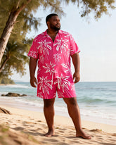 Big & Tall Men's Rose Red Coconut Printed Short Sleeve Shirt Shorts Set