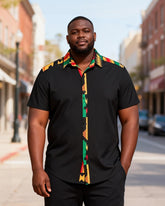Big & Tall Men's Pan-African Ribbon-Trimmed Printed Short-Sleeved Shirt