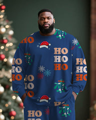 Big & Tall Men's Santa Claus Letter Blue Print Long Sleeve T-Shirt Pants Set