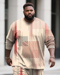 Big & Tall Men's Casual Geometric Plaid Print Long Sleeve T-Shirt Pants Set