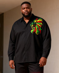 Big & Tall Men's Reggae Style Color Lion Print Long Sleeve Shirt Pants Set