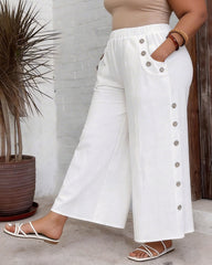 Women's XL-5XL Plus Size Loose Solid Color Pocket Wide Leg Pants