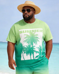 Big & Tall Men'SUMMER Coconut Tree Gradient Print Round Neck Short Sleeve T-Shirt Shorts Set