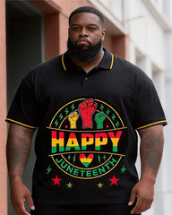 Big & Tall Men's Happy Juneteenth Fist Print POLO Short Sleeve Shorts Set