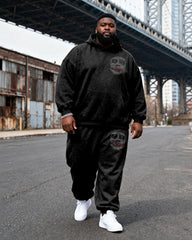 Big & Tall Men's Black Ha Skull Letter Graffiti Print Hoodie Set
