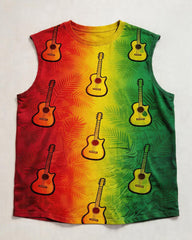 Big & Tall Men's Juneteenth Red, Yellow, And Green Gradient Guitar Print Crew-Neck Athletic Tank Top
