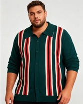 Big & Tall Men's Business Colorblock Striped Long Sleeve Polo Sweater M-3XL