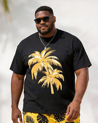 Big & Tall Men's Coconut Tree Turtle Bamboo Leaf Printed Crewneck Short Sleeve T-Shirt Shorts Set