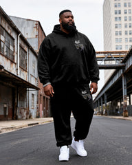 Big & Tall Men's Black Ha Skull Letter Graffiti Print Hoodie Set