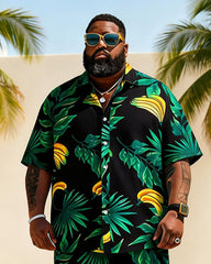 Big & Tall Men's Yellow Bottom Banana Tree Print Short Sleeve Shirt Shorts Set