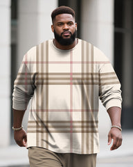 Big & Tall Men's Khakis Classic Plaid Print Long Sleeve T-Shirt Pants Set