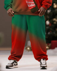 Big & Tall Men's Christmas Red Green Gradient Candy Print Hoodie Suit