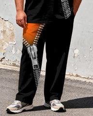 Big & Tall Men's Contrast Orange And Black Zipper Printed T-Shirt Pants Set